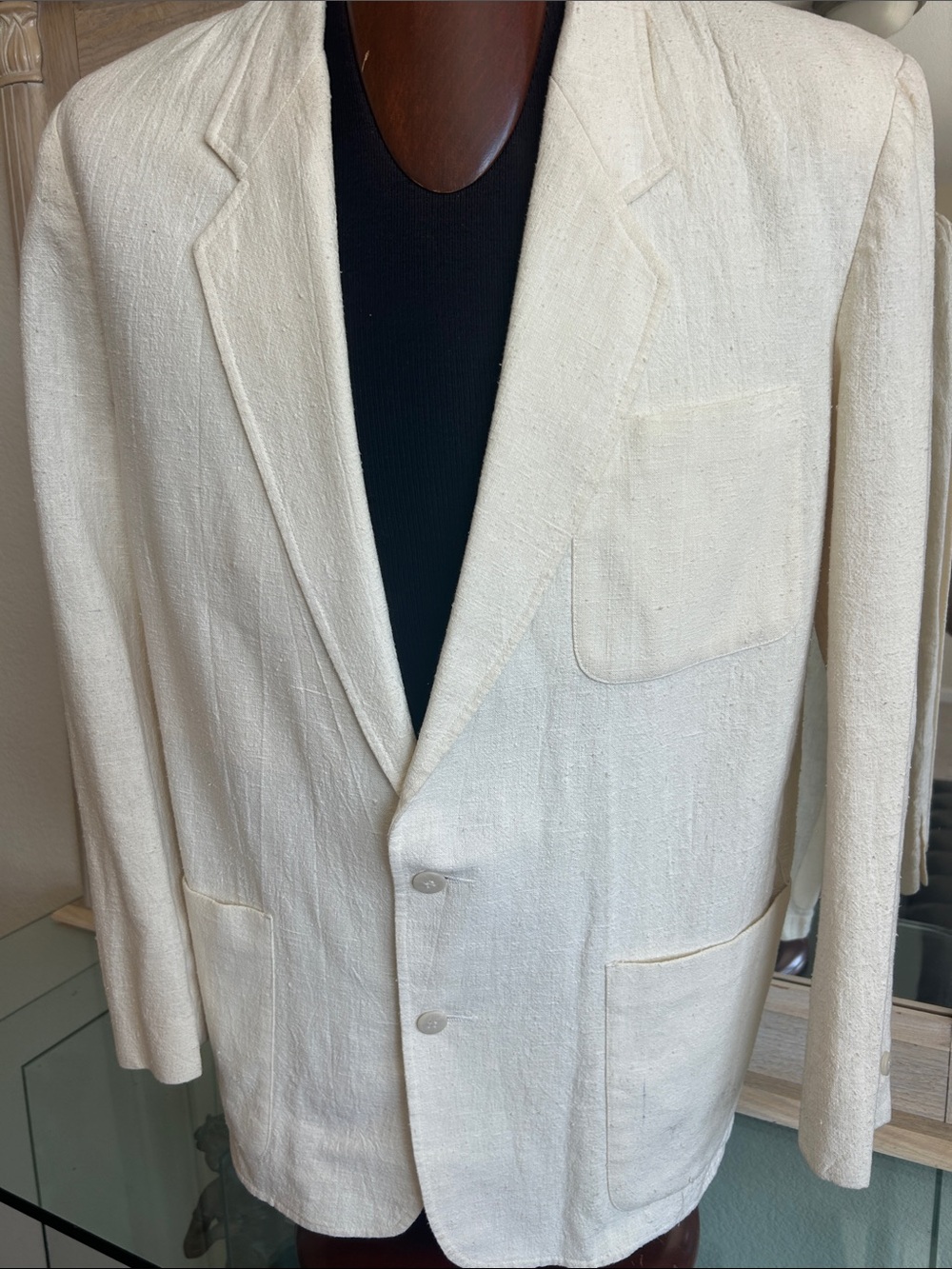 Claiborne Cream Textured Two-Button Blazer